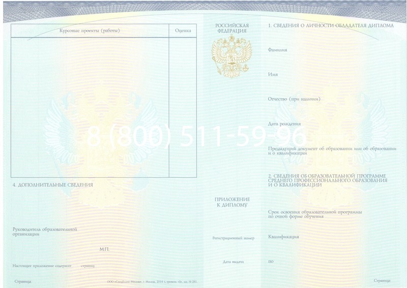 Купить Диплом колледжа (Спецбланк) 2014-2024 года в Тюмени